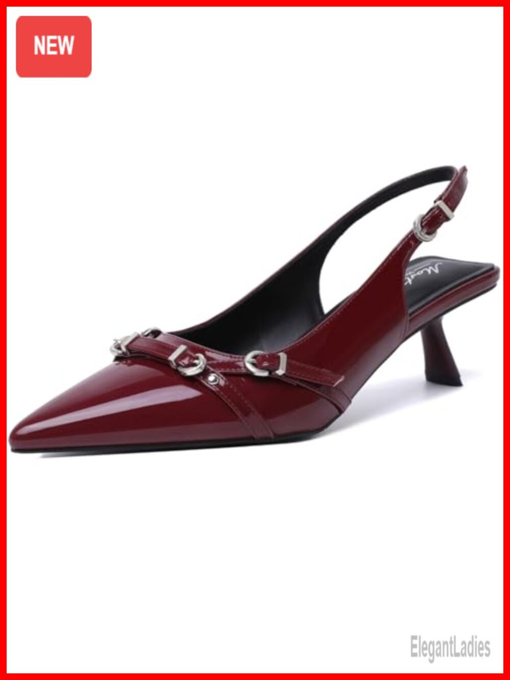 Kitten Heels Pointed Toe Slingback Pumps Faux Leather Buckle Dress Shoes